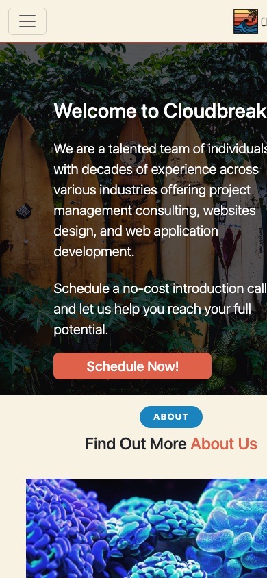 The first Cloudbreak website on a phone